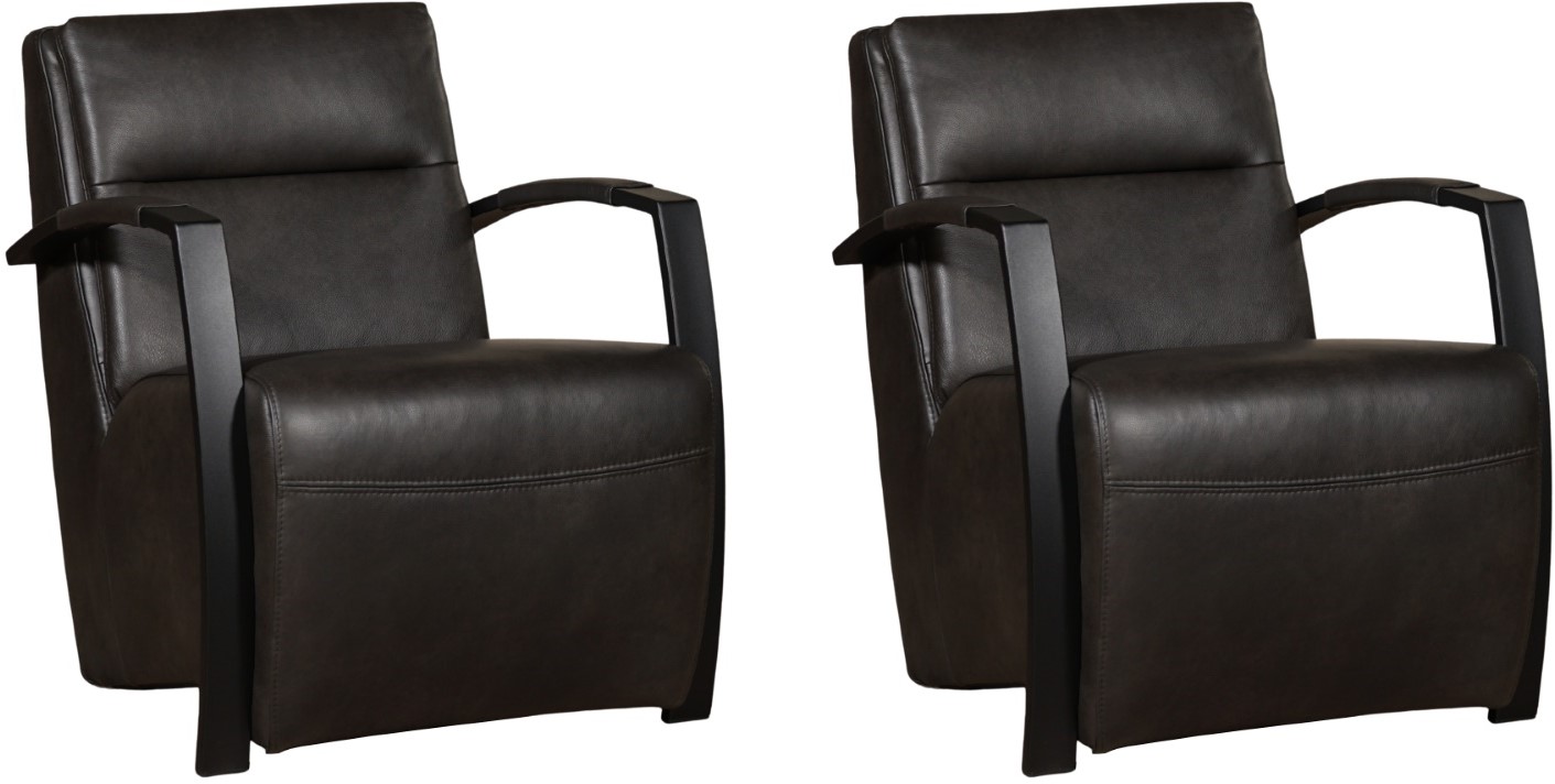 Leren Industri Le Fauteuil Arrival Set Van Fauteuils Granada Leer Graphite Frame Zwart Shopx