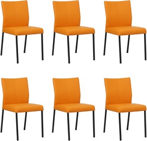 Set van 6 Oranje leren moderne eetkamerstoelen Basic - poot vierkant zwart - Toledo Leer Mandarin (oranje leer)