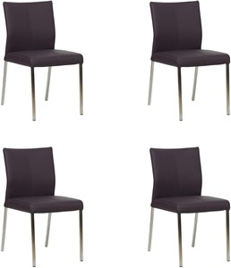 Set van 4 Donkerpaarse leren moderne eetkamerstoelen Basic - poot vierkant rvs - Toledo Leer Merlin (donkerpaars leer)