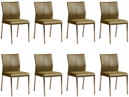 Leren eetkamerstoel Basic - set van 8 stoelen - Vintage Leer Olive - Kleur poot, RVS