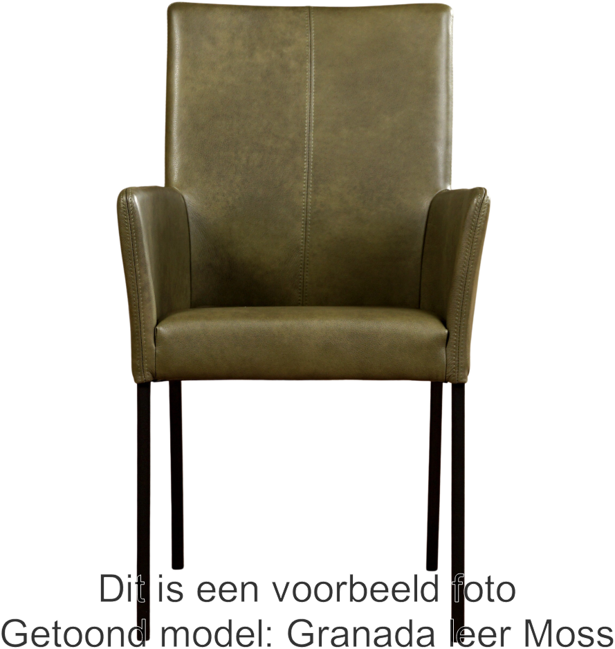 Leren eetkamerstoel Comfort - met armleuning - set 4 stoelen - Leer Olive - Vorm poot vierkant - Kleur poot, zwart ShopX
