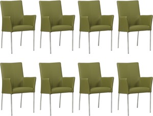 Set van 8 Groene leren moderne eetkamerstoelen Comfort - Toledo Leer Apple Green (groen leer)