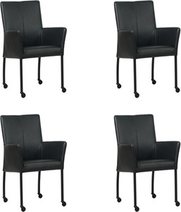 Zwarte leren moderne eetkamerstoel Comfort - Granada leer Black (zwart leer)