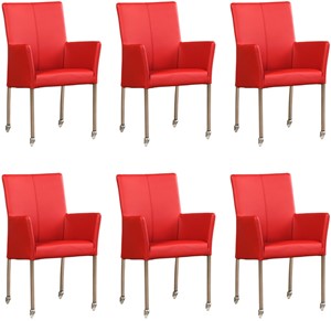 Leren eetkamerstoel comfort met wieltjes en armleuning, rood leer, rode keukenstoelen