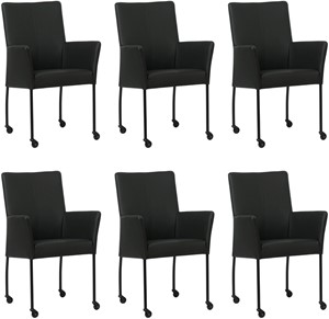 Set van 6 Zwarte leren moderne eetkamerstoelen Comfort - Toledo Leer Nero (zwart leer)