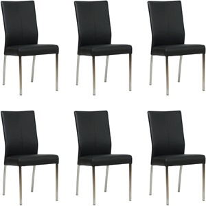 Set van 6 Zwarte leren moderne eetkamerstoelen Comfort - Toledo Leer Nero (zwart leer)