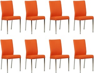 Set van 8 Oranje leren moderne eetkamerstoelen Comfort - Toledo Leer Orange (oranje leer)