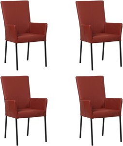 Set van 4 Rode leren moderne eetkamerstoelen Daily - poot vierkant zwart - Toledo Leer Cherry (rood leer)