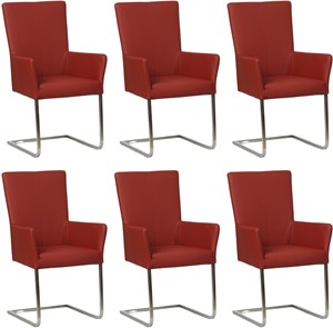 Set van 6 Rode leren industriële eetkamerstoelen Dare - poot vierkant rvs - Toledo Leer Red (rood leer)