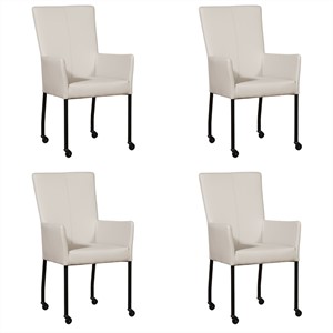 Set van 4 Crème leren moderne eetkamerstoelen Deal - met armleuning poot vierkant zwart met wiel - Toledo leer Misty (crème leer)