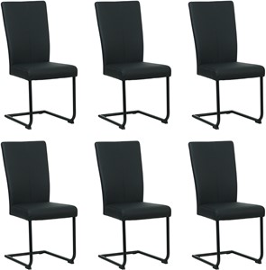 Set van 6 Zwarte leren industriële eetkamerstoelen Dry - poot rond zwart - Toledo Leer Nero (zwart leer)