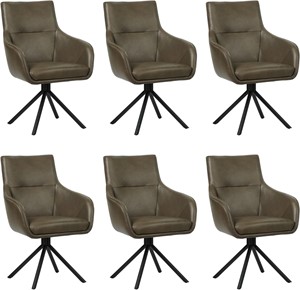 Set van 6 Grijze leren industriële draaibare eetkamerstoelen Fancy - Granada leer Ash (grijs leer)