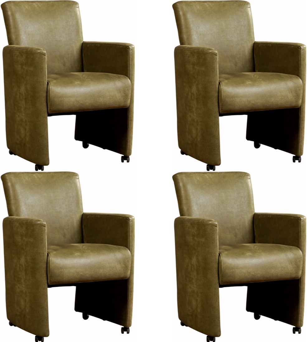 Leren eetkamerfauteuil Elegant met armleuning wieltjes - van 4 stoelen - Toledo Leer Terra - handgreep - Zwart