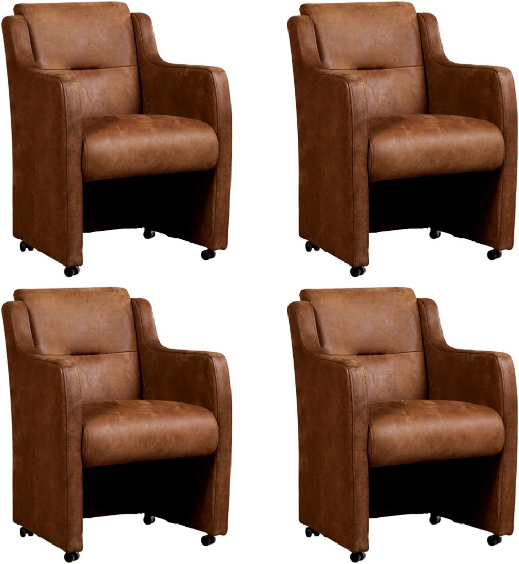 Retentie voorzetsel tactiek Leren eetkamerfauteuil Mass met armleuning en wieltjes - set van 4 stoelen  ShopX