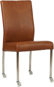 Cognac leren moderne eetkamerstoel Comfort - poot vierkant rvs met wiel - Granada leer Savannah (cognac leer)