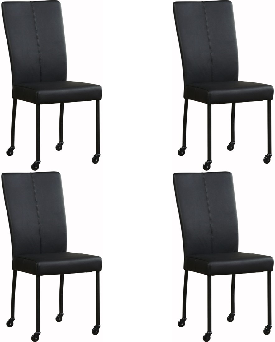 Cumulatief blijven Ontbering Leren eetkamerstoel Deal - met wieltjes - set van 4 stoelen - Rancho Leer  Nero - Vorm poot vierkant - Kleur poot, zwart - Skate wiel zwart ShopX