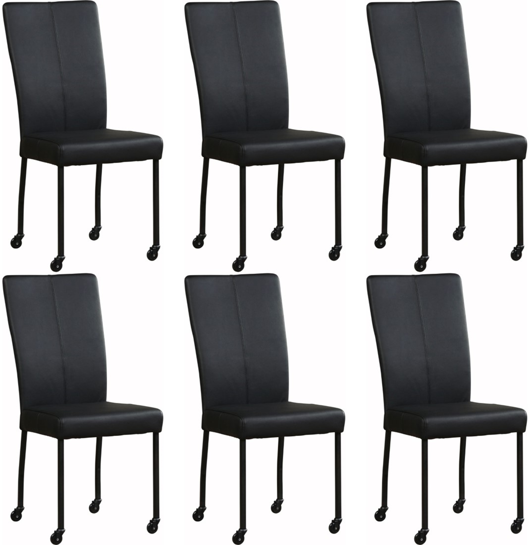 zonsondergang moersleutel Azijn Leren eetkamerstoel Deal - met wieltjes - set van 6 stoelen - Granada leer  Olive - Vorm poot vierkant - Kleur poot, zwart - Skate wiel zwart ShopX