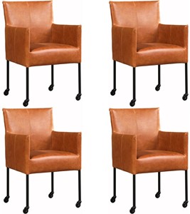 Set van 4 Leren eetkamerstoelen Desire - met wieltjes