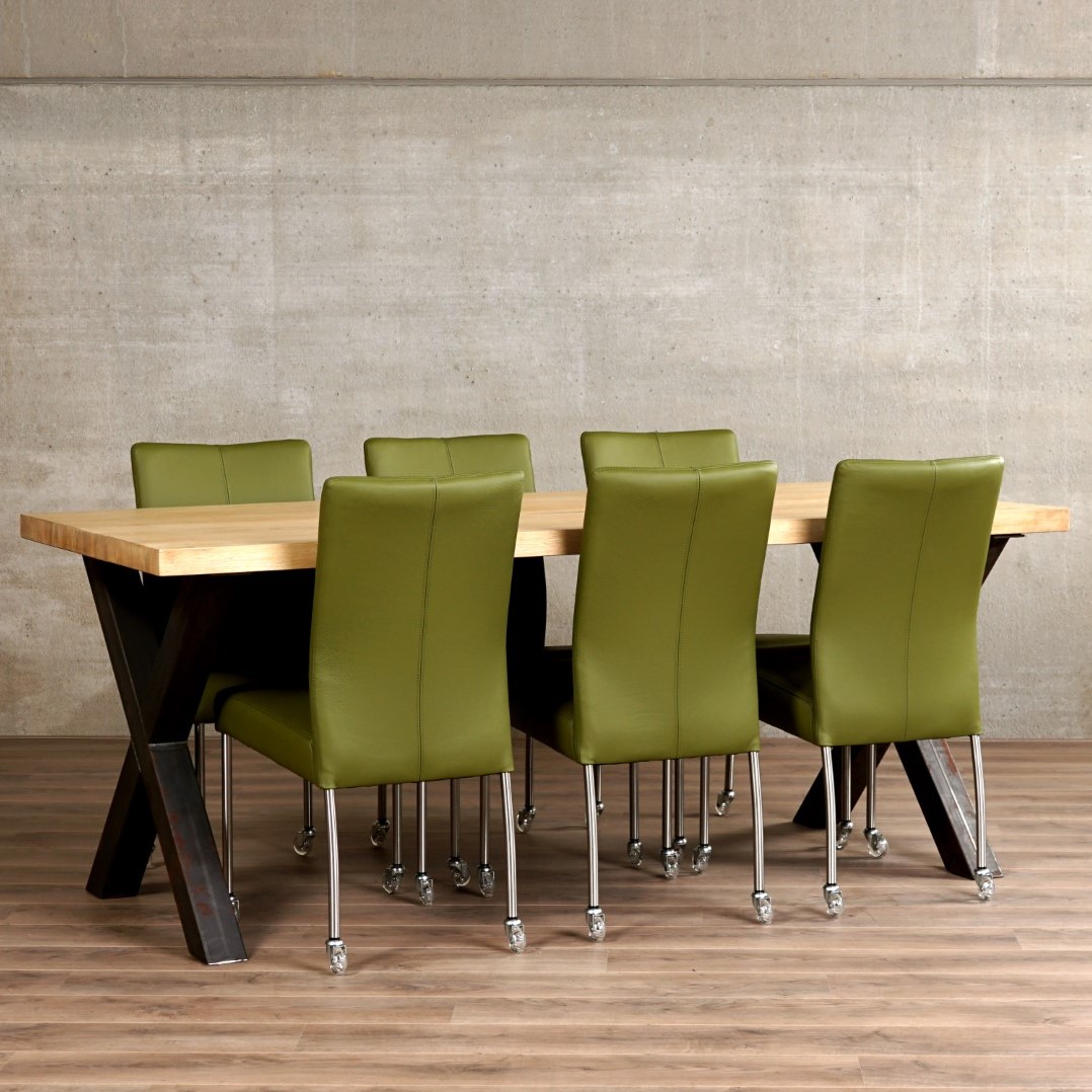 Raad Helaas lavendel Set van 6 leren eetkamerstoelen - met wieltjes - groen leer ShopX