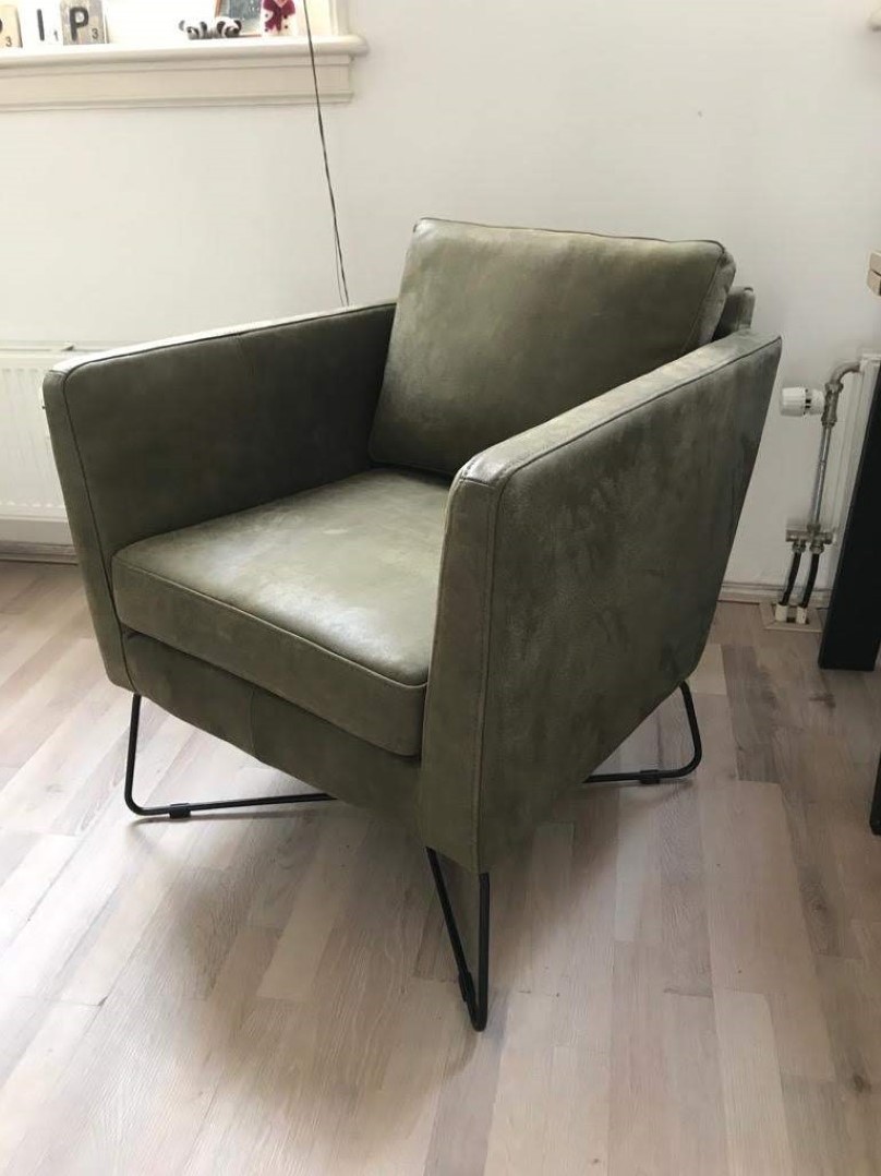 Kip Kwade trouw Verschillende goederen Leren fauteuil met kruisframe - groen leer ShopX