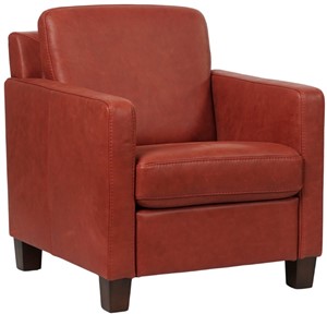 Rode leren landelijke fauteuil Smart - poot hout bruin - Vintage Leer Burgundy (rood leer)