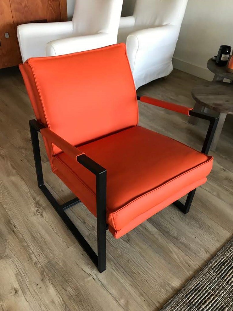 Goed gevoel audit Veroorloven Leren fauteuil met stalen frame - oranje leer ShopX