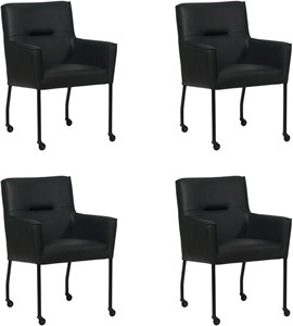 Set van 4 Zwarte leren moderne eetkamerstoelen Lucky - Rancho Leer Nero (zwart leer)