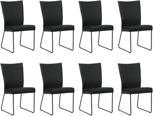 Set van 8 Zwarte leren industriële eetkamerstoelen Mate - Hermes Leer Nero (zwart leer)