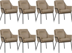 Set van 8 Taupe leren industriële design eetkamerstoelen Mix - Granada leer Taupe (taupe leer)