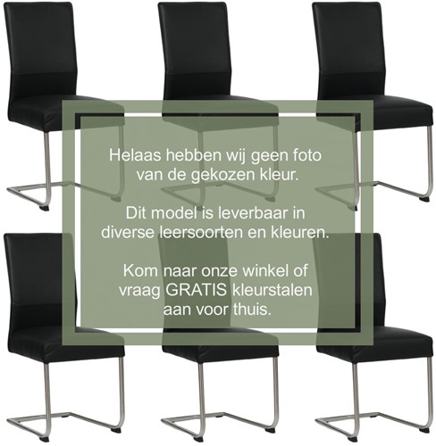 Leren eetkamerstoel Piece sledepoot rond - set van 6 stoelen - Hermes Djerba (crème) - Kleur poot, RVS