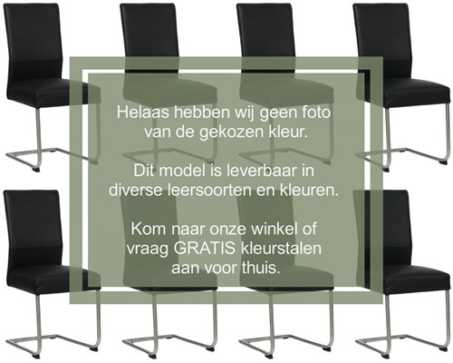 Leren eetkamerstoel Piece sledepoot rond - set van 8 stoelen - Hermes Dune (crème) - Kleur poot, zwart