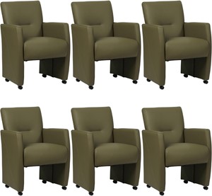 Set van 6 Olijfgroene leren moderne eetkamerfauteuils Pleasure - Toledo Leer Olive (olijfgroen leer)