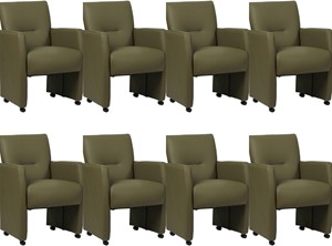 Set van 8 Olijfgroene leren moderne eetkamerfauteuils Pleasure - Toledo Leer Olive (olijfgroen leer)