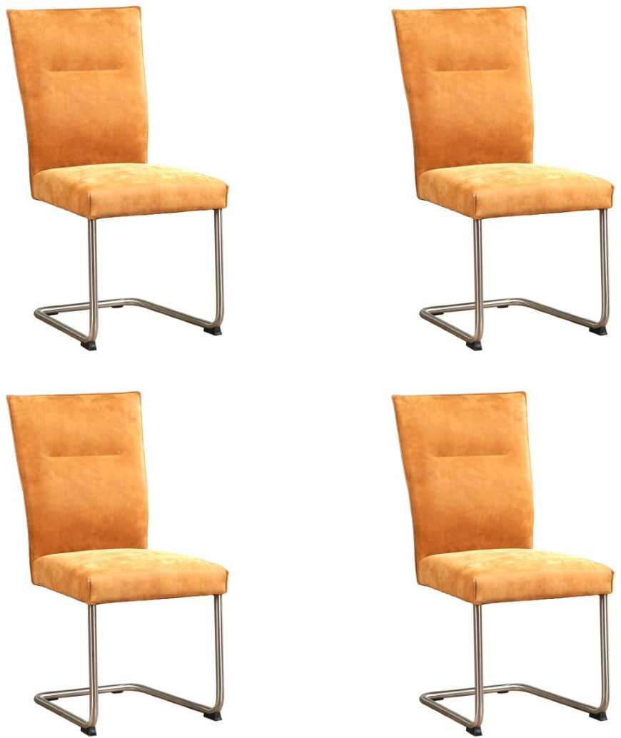 Leren eetkamerstoel Retro - set van 4 stoelen - Kenia Leer Cognac - Kleur RVS ShopX