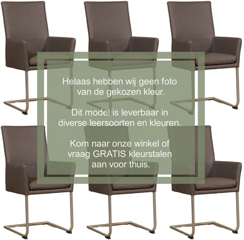 Leren eetkamerstoel Rumor - met armleuning en sledepoot rond - set van 6 stoelen - Granada Savannah (cognac) - Kleur poot, zwart