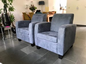 Leren fauteuil joy, blauw leer, blauwe stoel