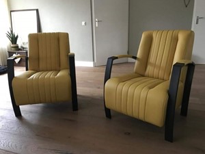 Leren fauteuil glamour, geel leer, gele stoel