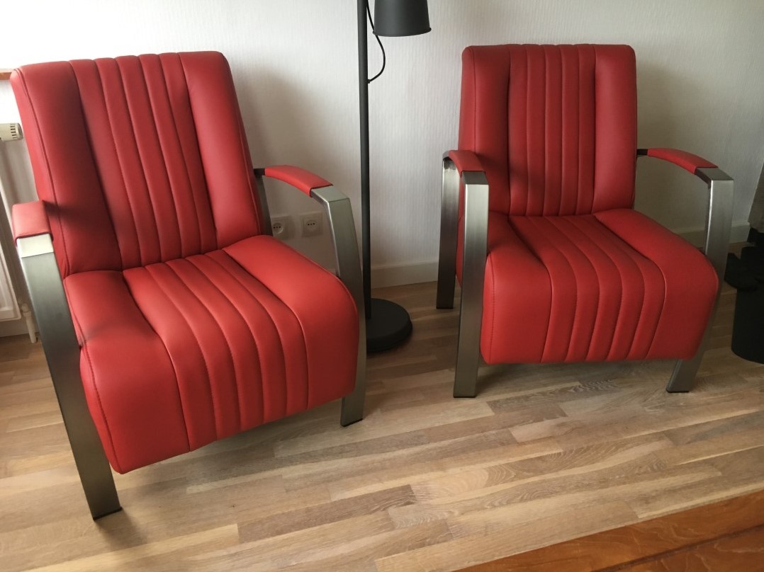 Likken Klik Artefact Set van 2 leren fauteuils met stalen frame - rood leer ShopX