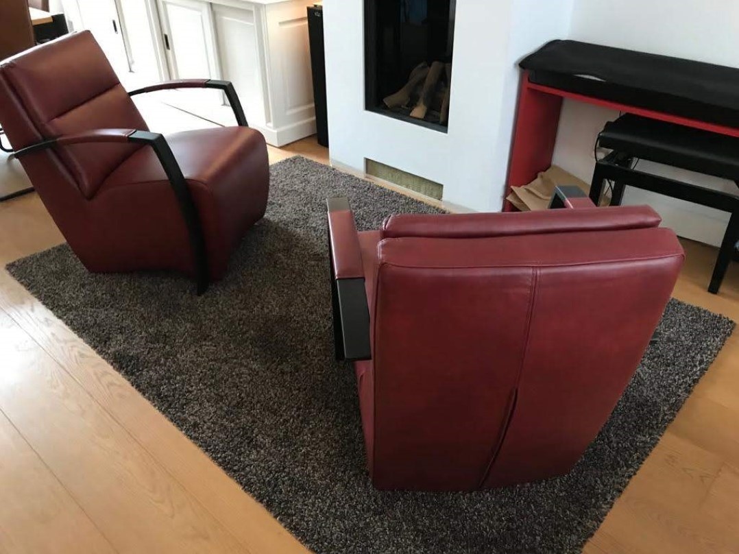 Likken Klik Artefact Set van 2 leren fauteuils met stalen frame - rood leer ShopX
