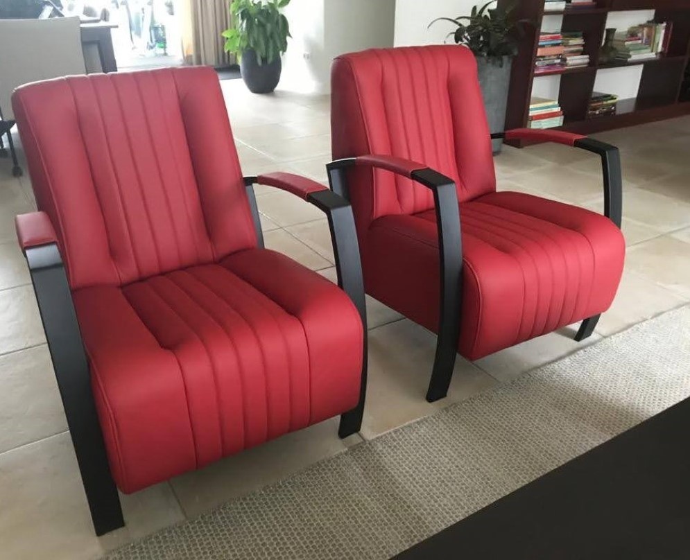 mengsel opmerking Onderdrukking Set van 2 leren fauteuils met stalen frame - rood leer ShopX
