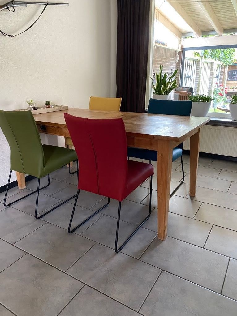 Rendezvous Fascinerend Deens Set van 4 leren eetkamerstoelen - met designpoot - verschillende kleuren  leer ShopX