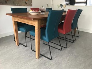 Leren eetkamerstoel mate, roodturquoise leer, rodeturquoise keukenstoelen