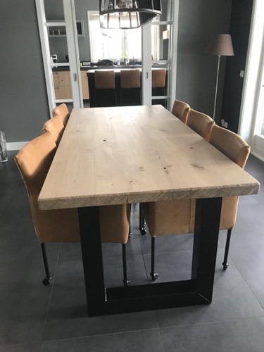 Set van 6 leren kuip eetkamerstoelen - met wieltjes - bruin leer