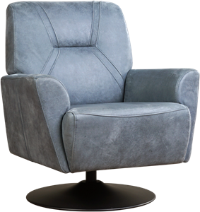 Blauwe leren draaifauteuil Smooth - Kenia Leer Denim - Schotelvoet zwart