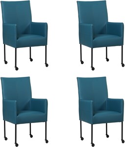 Set van 4 Blauwe leren moderne eetkamerstoelen Spark - poot rond zwart met wiel - Toledo Leer Turquoise (blauw leer)