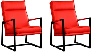 Leren fauteuil square, rood leer, rode stoel